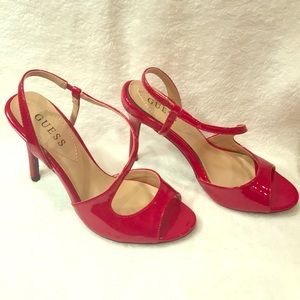 Guess Red Peep Toe Heels